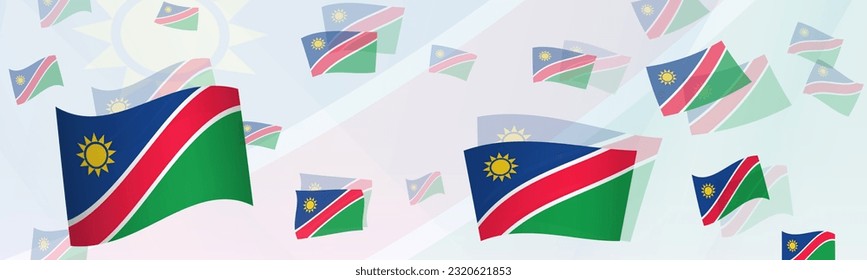 Diseño abstracto con tema de bandera de Namibia en un cartel. Resumen de diseño de fondo con banderas nacionales. Ilustración vectorial.