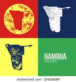 Namibia Grunge Retro Maps - Africa - Three silhouettes Namibia maps with different unique letterpress vector textures - Infographic and geography resource
