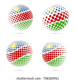 Namibia halftone flag set patriotic vector design. 3D halftone sphere in national flag colors isolated on white background.