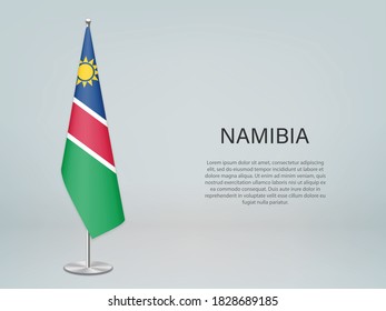 Namibia hanging flag on stand. Template for politic conference banner
