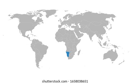 Namibia highlighted blue on world map. African country. Perfect for business concepts, backgrounds, backdrop, poster, chart, banner, label, sticker and wallpapers.