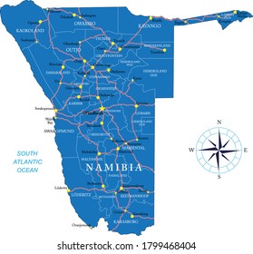 Namibia highly detailed political map