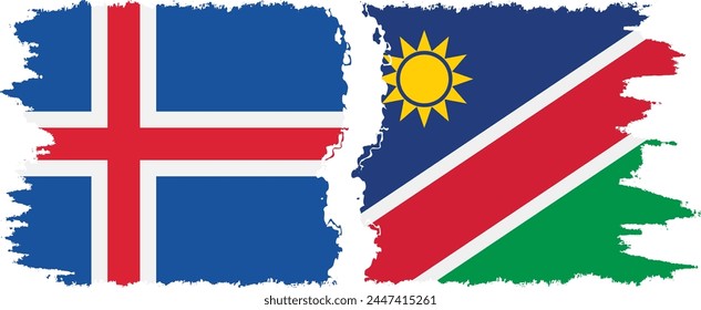Namibia and Iceland grunge flags connection, vector