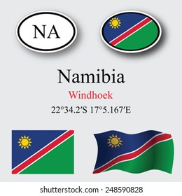 namibia icons set against gray background, abstract vector art illustration, image contains transparency