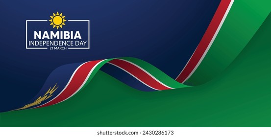 Afiche vectorial de la cinta de la bandera del Día de la Independencia de Namibia 21 de marzo