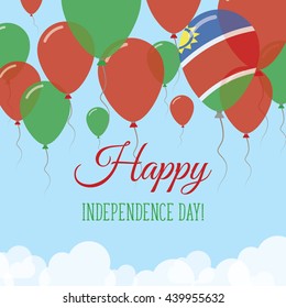 Namibia Independence Day Flat Patriotic Card. Happy National Day Namibia Vector Patriotic card. Flying Rubber Balloons in Colors of the Namibian Flag.