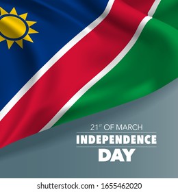 Tarjeta de saludo del Día de la Independencia de Namibia, pancarta, ilustración vectorial. Antecedentes del 21 de marzo en Namibia con elementos de bandera, formato cuadrado