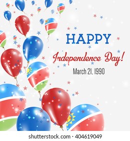 Namibia Independence Day Greeting Card. Flying Balloons in Namibian National Colors. Happy Independence Day Namibia Vector Illustration.