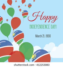 Namibia Independence Day Greeting Card. Flying Flat Balloons In National Colors of Namibia. Happy Independence Day Vector Illustration. Namibian Flag Balloons.