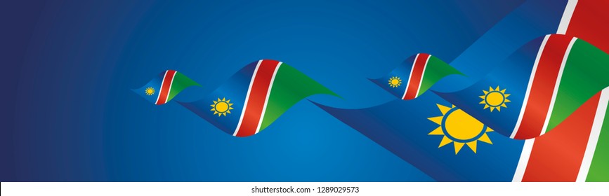 Namibia Independence Day waving flags two fold red landscape background banner greeting card