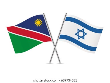 Namibia and Israel crossed flags. Namibian and Israeli flags on white background. Vector icon set. Vector illustration.