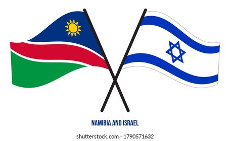 Banderas de Namibia e Israel Cruzadas Y Ondeando De Estilo Plano. Proporción oficial. Colores correctos.