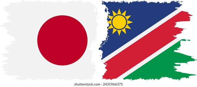 Namibia and Japan grunge flags connection, vector
