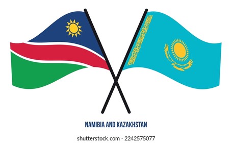 Namibia and Kazakhstan Flags Crossed And Waving Flat Style. Official Proportion. Correct Colors.