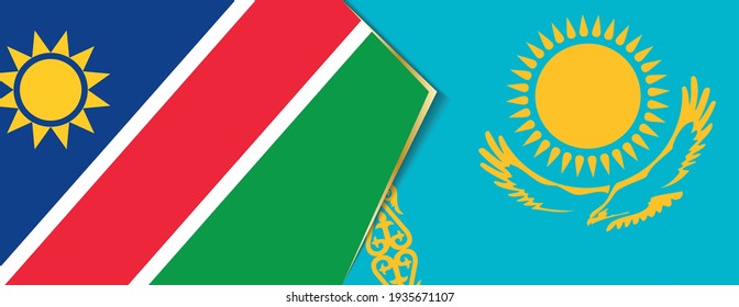 Namibia and Kazakhstan flags, two vector flags symbol of relationship or confrontation.