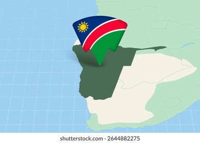 Namibia Location Highlighted on African Map with Flag Icon. Detailed Vector Design.