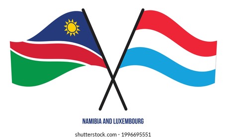 Namibia and Luxembourg Flags Crossed And Waving Flat Style. Official Proportion. Correct Colors.