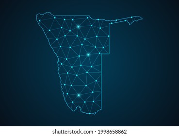 Namibia map Abstract mash line and point scales on dark background. Wire Frame 3D mesh polygonal network line. Network line, design sphere, dot and structure vector.