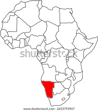 Namibia map, map of the African continent highlighting the country of Namibia