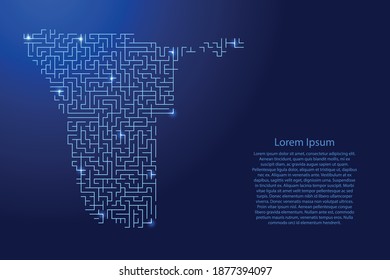 Namibia map from blue pattern of the maze grid and glowing space stars grid. Vector illustration.