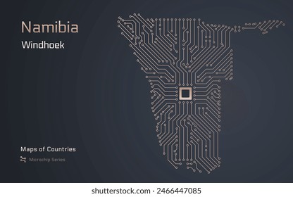 Namibia Map with a capital of Windhoek Shown in a Microchip Pattern. E-government. World Countries vector maps. Microchip Series	