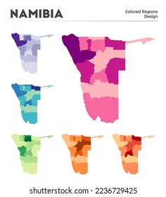 Namibia map collection. Borders of Namibia for your infographic. Colored country regions. Vector illustration.