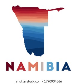 Namibia map. Map of the country with beautiful geometric waves in red blue colors. Vivid Namibia shape. Vector illustration.