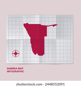Namibia map country in folded grid paper	