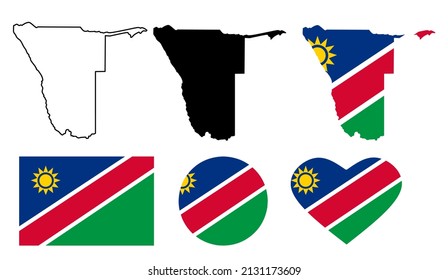 namibia map flag icon set