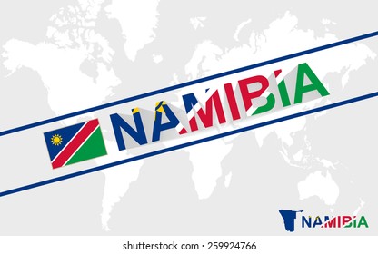 Namibia map flag and text illustration, on world map