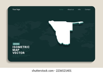 Namibia map green background with isometric vector. Web banner layout template.