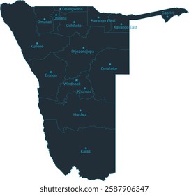 Namibia map high detailed with administrative divide by state, capital cities names, outline simplicity style. Vector illustration EPS10.