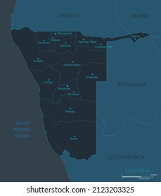 Namibia map. High detailed map of Namibia with countries, borders, cities, water objects. Vector illustration eps10