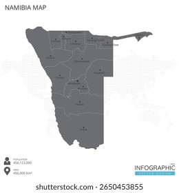 Namíbia mapa alto detalhado com regiões e cidades do país sobre fundo branco. Ilustração vetorial EPS10.