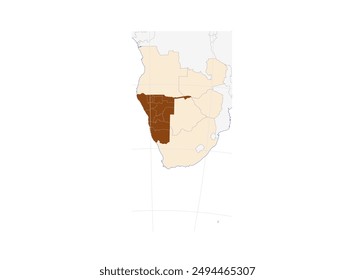 Mapa de Namibia: Ilustración de África del Sur en el continente africano - Fronteras, regiones y países vecinos incluidos