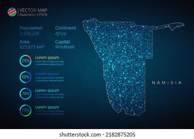 Namibia map infographics vector template with abstract geometric mesh polygonal light concept on blue background. Template for diagram, graph, presentation and chart.