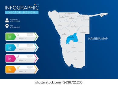 Namibia map with location pointer marks. High detailed country map with division, cities and capital infographic template. Vector illustration EPS10