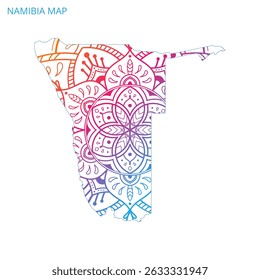 Namíbia Mapa Mandala com detalhes coloridos Textured Vetor Design Template em fundo branco.