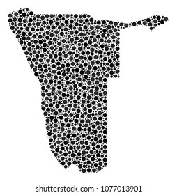 Namibia Map mosaic of circle elements in variable sizes. Randomized small spheres are composed into Namibia Map mosaic. Vector geographic map design concept.