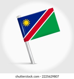 Namibia map pin flag icon. Namibian pennant map marker on a metal needle. 3D realistic vector illustration.