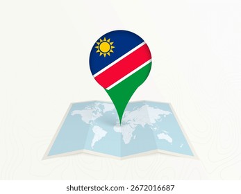 Namibia Landkarte Pin mit Nationalflagge auf Open World Map. Perfekt für den Einsatz in Reiseführern, geografischen Inhalten, globalen Positionierungskonzepten und internationalen Geschäftsthemen.