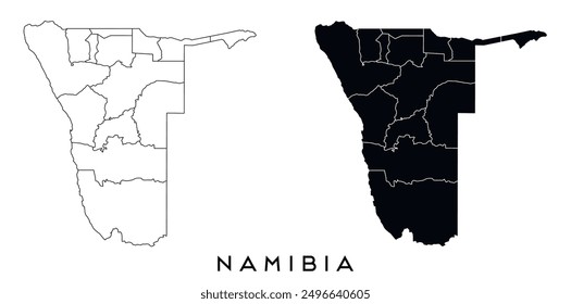 Namibia Karte der Regionen Bezirke Vektor schwarz auf weiß und Umriss