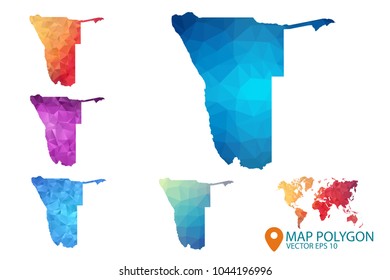 Namibia Map - Set of geometric rumpled triangular low poly style gradient graphic background , Map world polygonal design for your . Vector illustration eps 10.