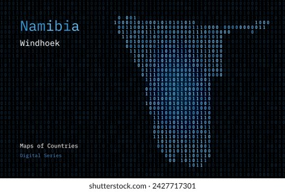 Namibia Map Shown in Binary Code Pattern. TSMC. Matrix numbers, zero, one. World Countries Vector Maps. Digital Series	