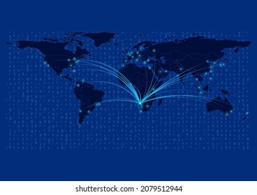 Namibia map for technology or innovation or export concepts. Connections of the country to major cities around the world. File is suitable for digital editing and prints of all sizes.