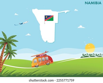 Mapa de Namibia con diseño de vectores de temas de viajes y turismo