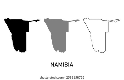 Namibia map in various style outline, black, and gray