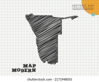 Namibia map of vector black silhouette chaotic hand drawn scribble sketch on grid paper used for notes or decoration.