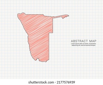 Mapa de Namibia de silueta de color vectorial chaótico dibujo a mano en papel de cuadrícula.