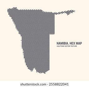 Namibia Map Vector Hexagonal Halftone Pattern Isolate On Light Background. Hex Texture in the Form of Map of Namibia. Modern Technologic Military Contour Map of Namibia for Design or Business Projects